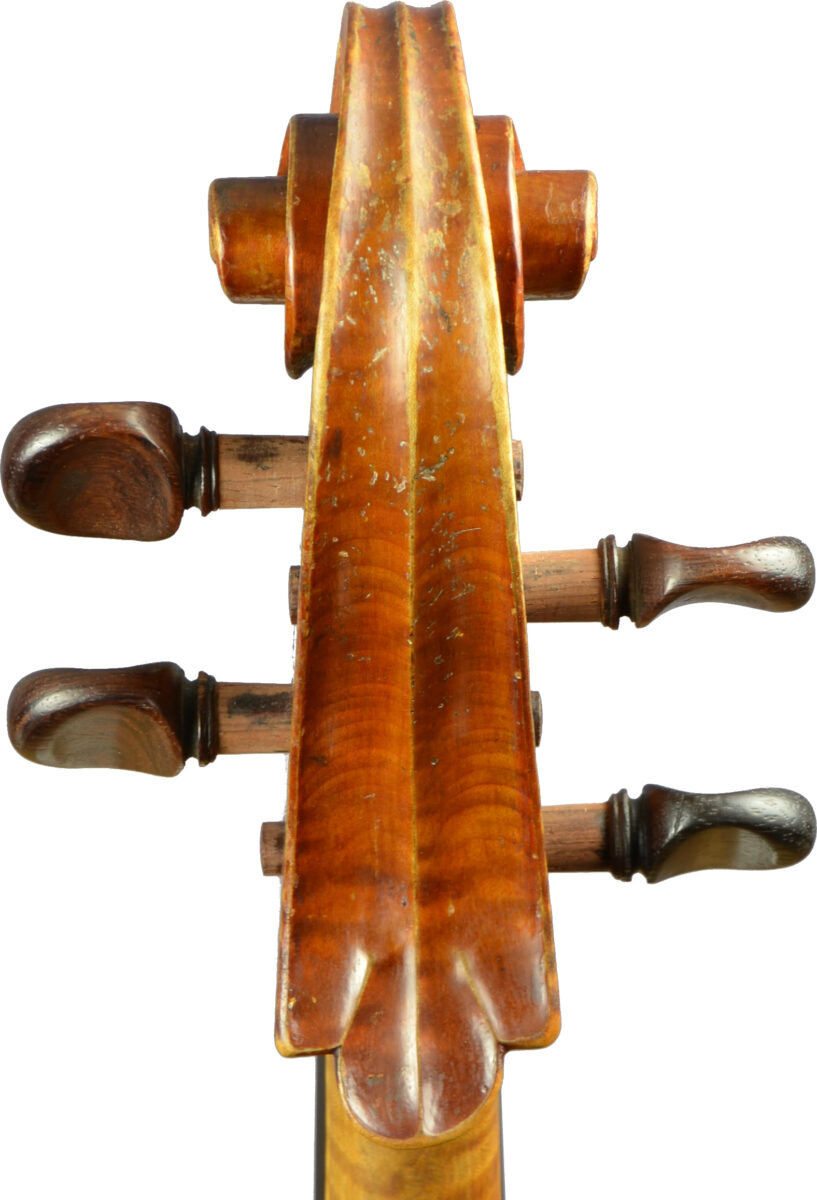 altes französisches Cello, Schnecke Rückansicht